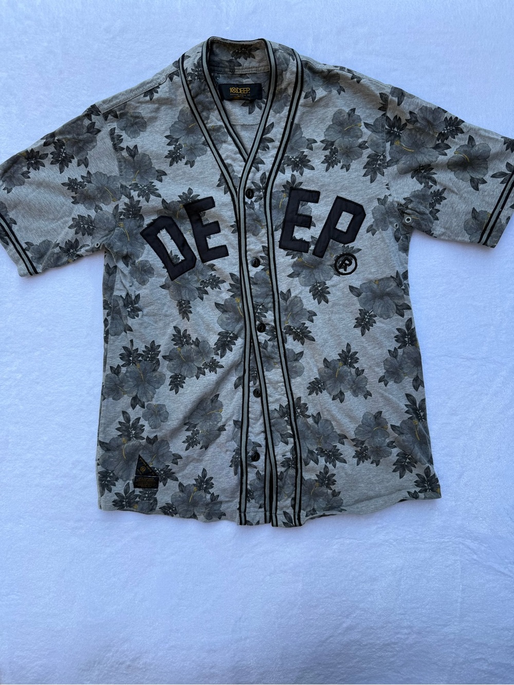 10.Deep Grey Floral Baseball Jersey